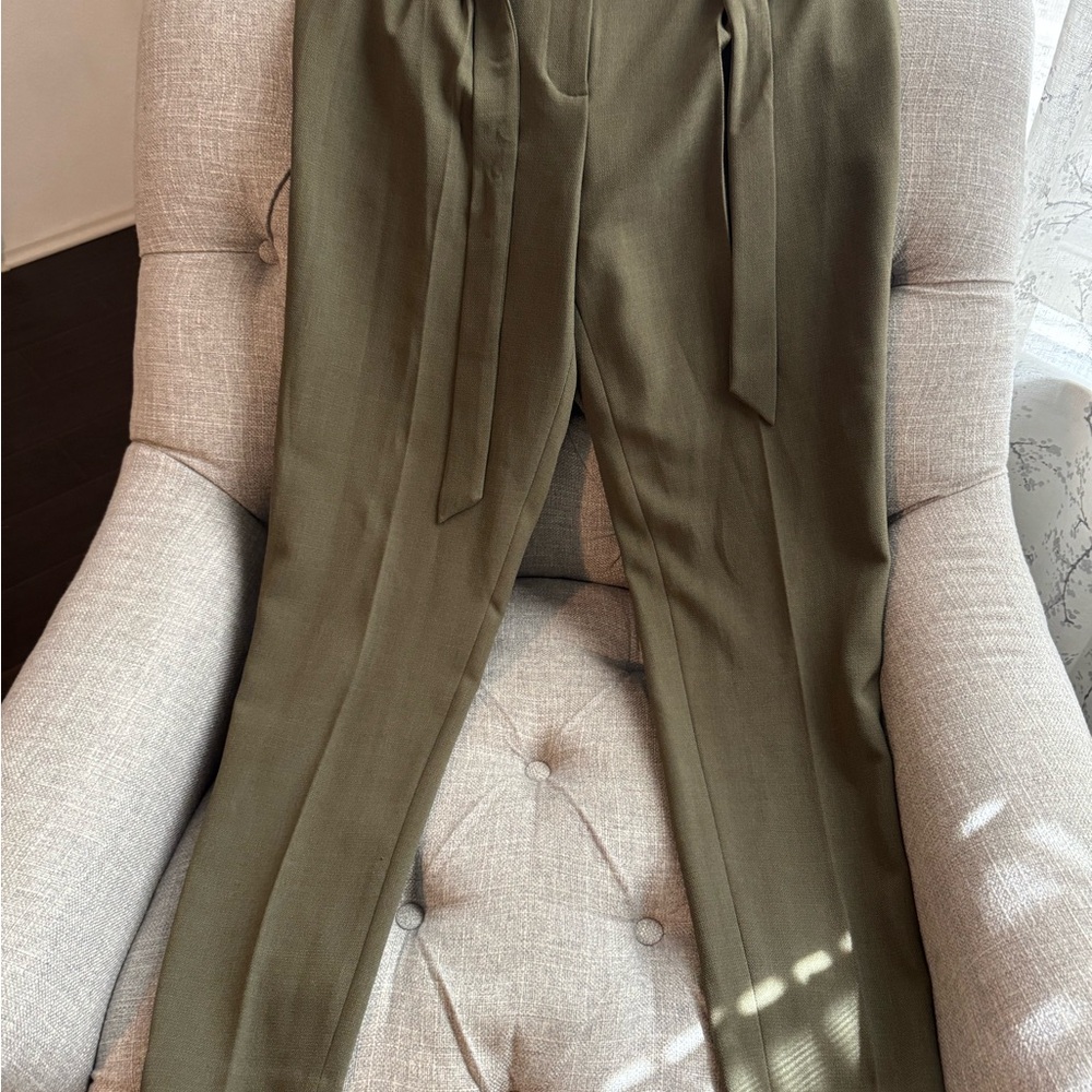 Calvin Klein Green Relaxed Fit Trousers with Tie Waist